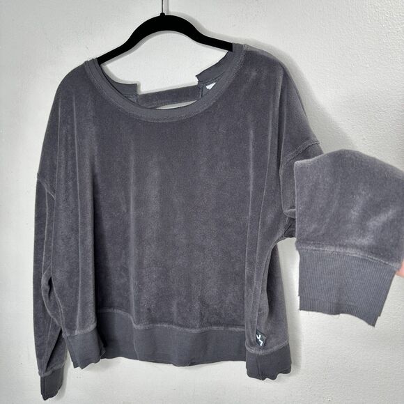 Joy Lab Dark Gray Long Sleeve Crop Terrycloth Sweater Faux Wrap Open V-Back SM - Picture 5 of 16